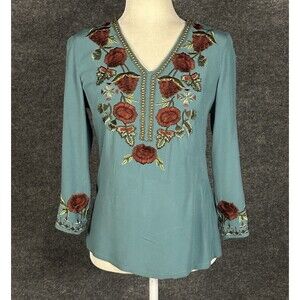 soft surroundings tunic top floral embroidery beaded neckline Size PXS CL6297